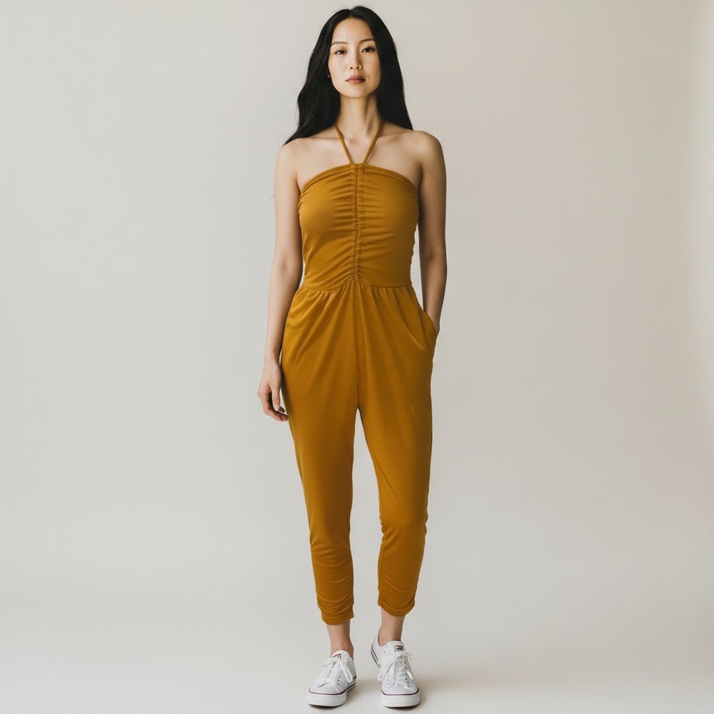 Anthropologie Iris Ruched Halter Jumpsuit
